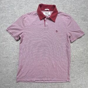 Original Penguin Polo Shirt Mens Small Red Heritage Slim Fit Microstripe